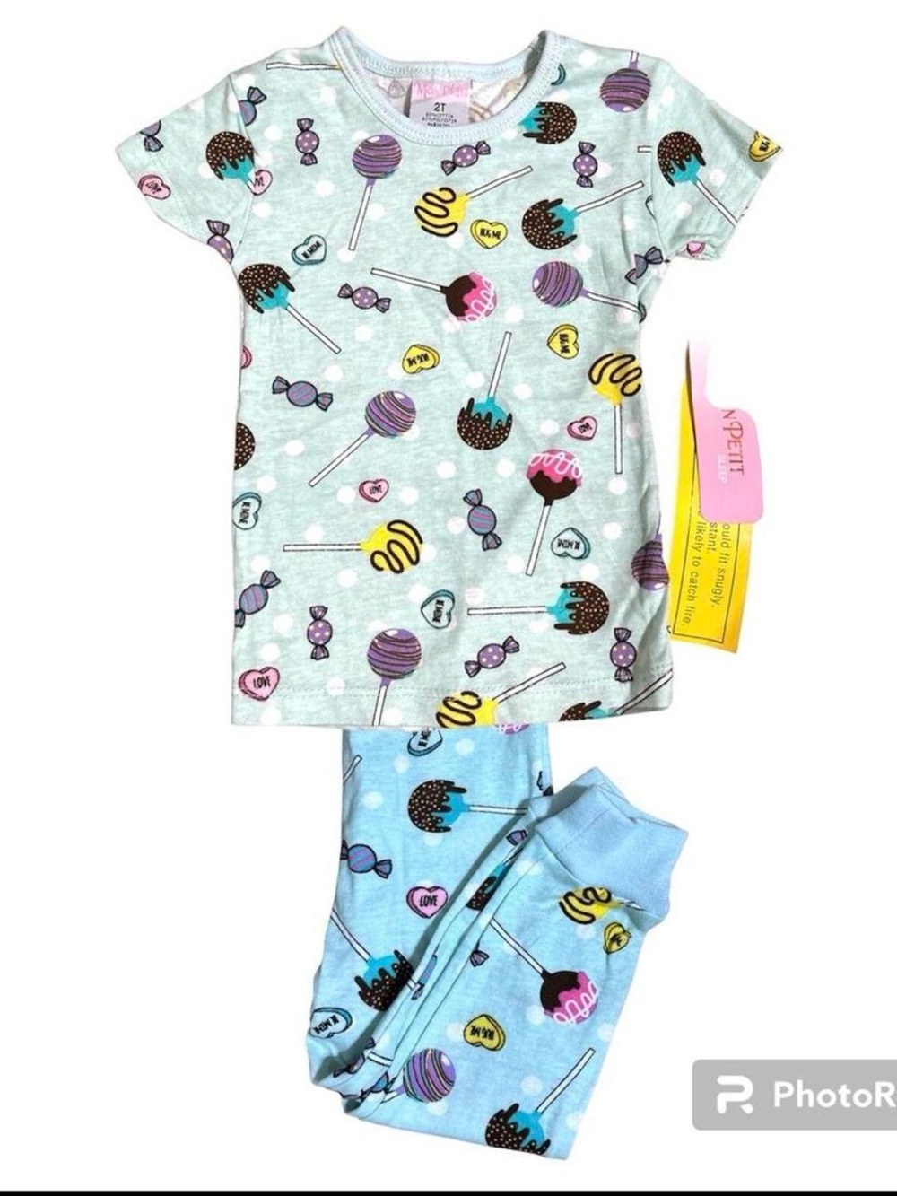 Mom Petit Sleep Toddler Girls Pajama Set 2T NWT Lollipop Candy Mint Blue 2pc